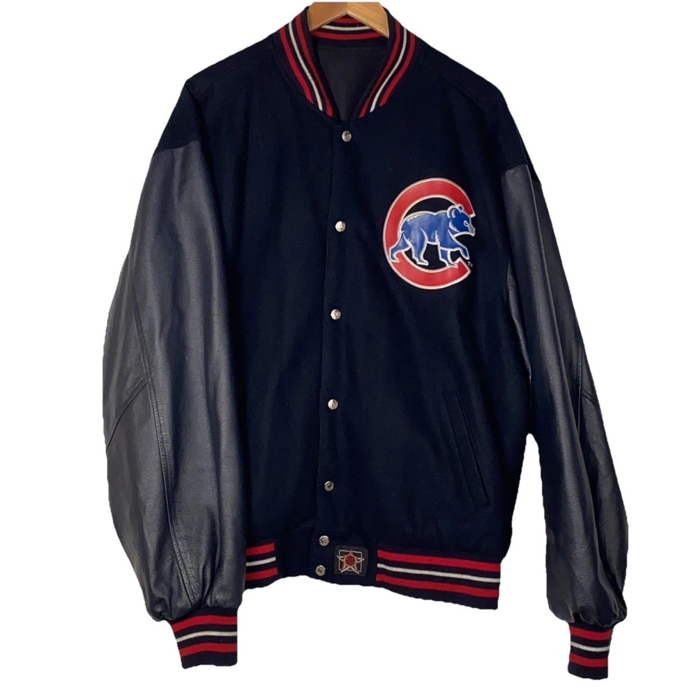 Vintage‎ Chicago Cubs Varsity Jacket Wool Leather Reversible JH Designs XL